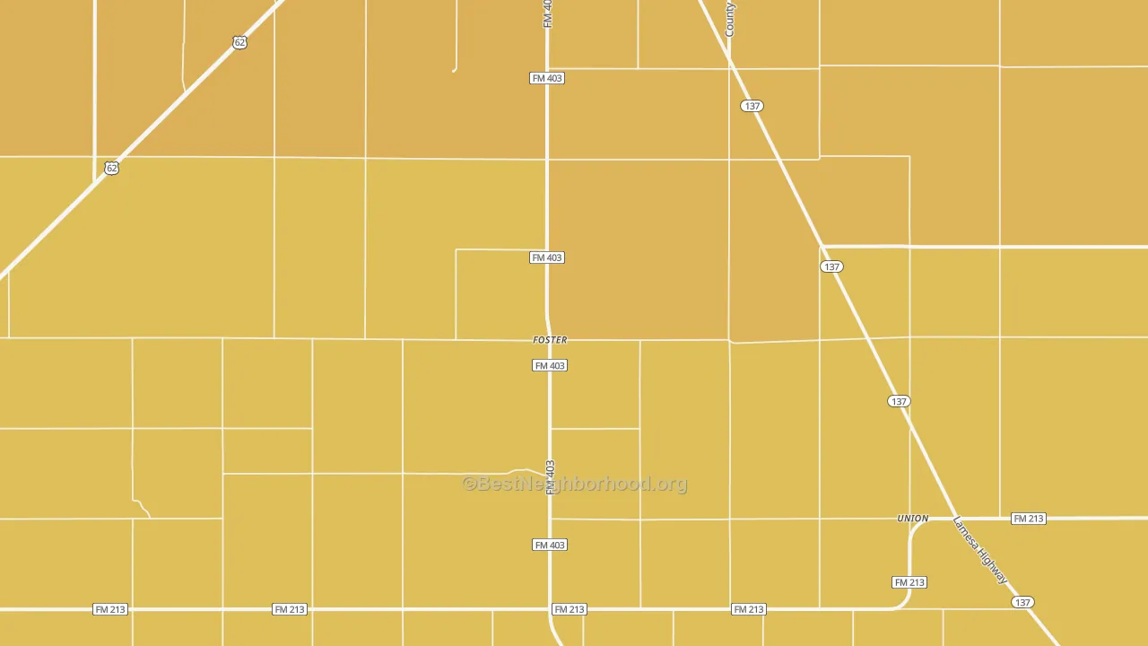 Map of the best neighborhoods in the Foster area, with better matches in green and worse matches in red