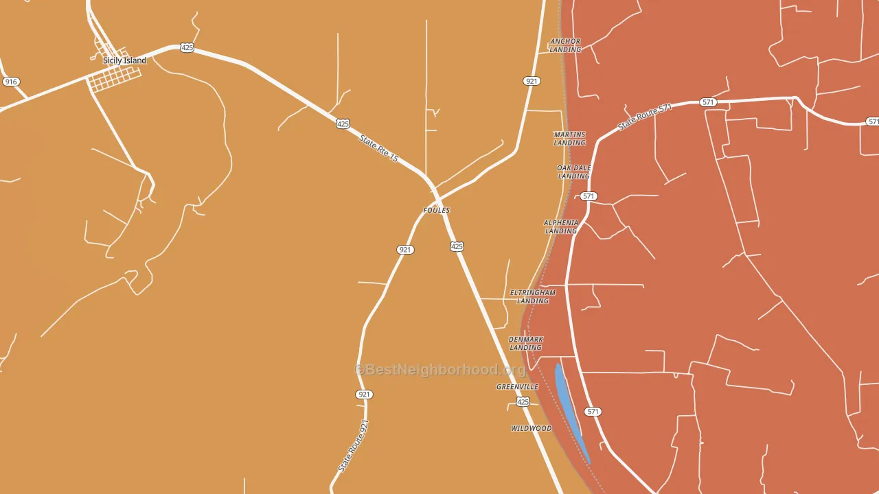 Map of the best neighborhoods in the Foules area, with better matches in green and worse matches in red