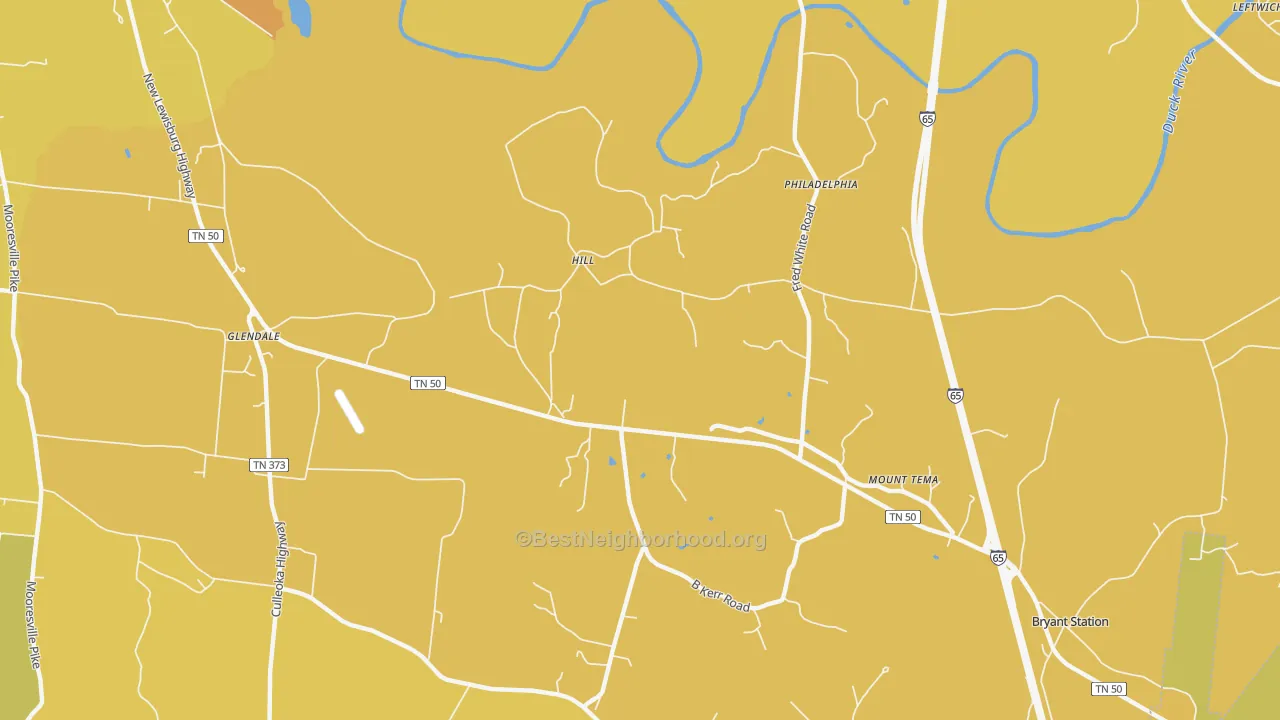Map of the best neighborhoods in the Fountain Heights area, with better matches in green and worse matches in red