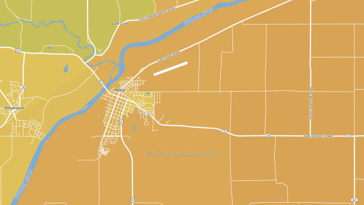 Map of the best neighborhoods in the Fountain area, with better matches in green and worse matches in red