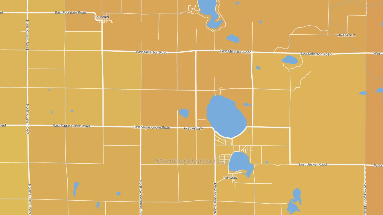Map of the best neighborhoods in the Fountain area, with better matches in green and worse matches in red