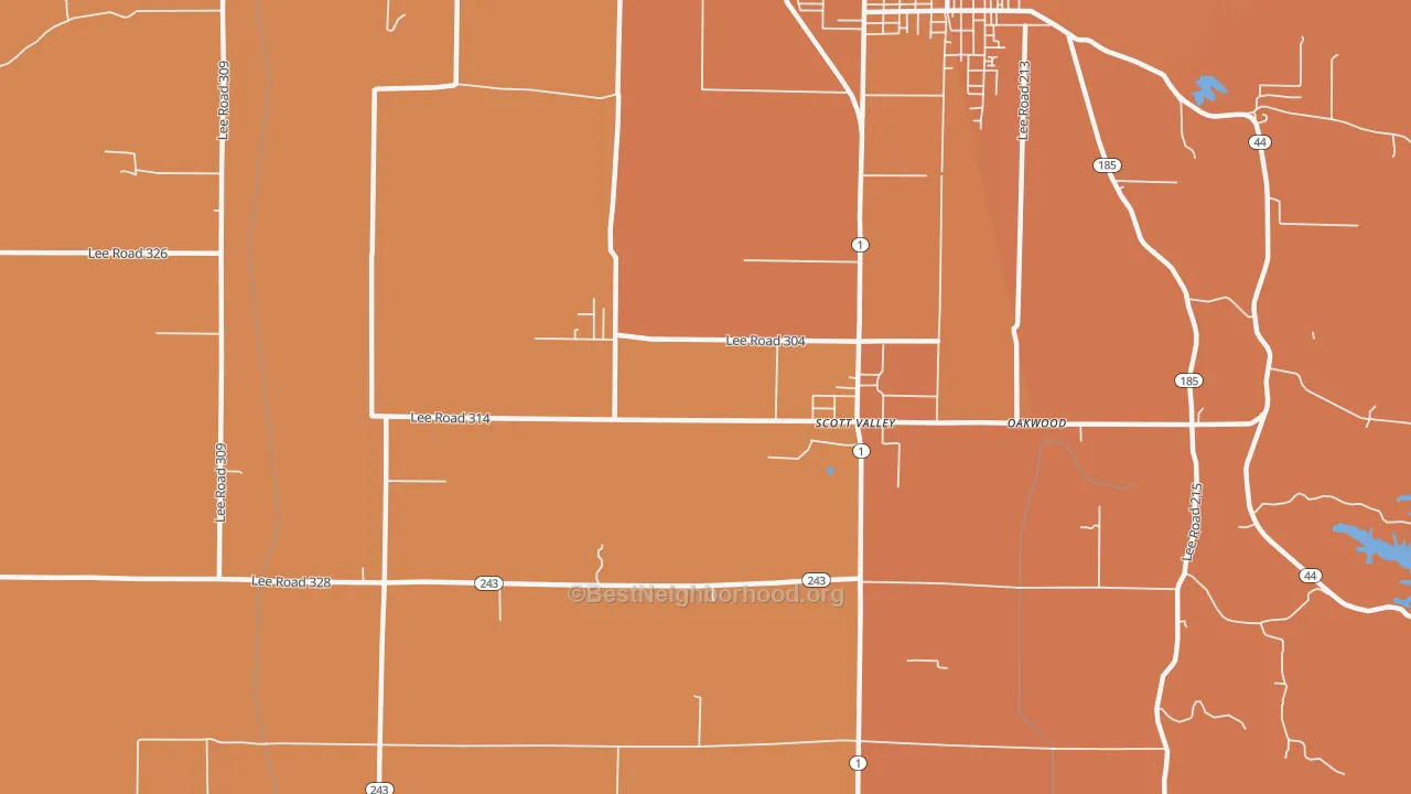 Map of the best neighborhoods in the Four Forks area, with better matches in green and worse matches in red