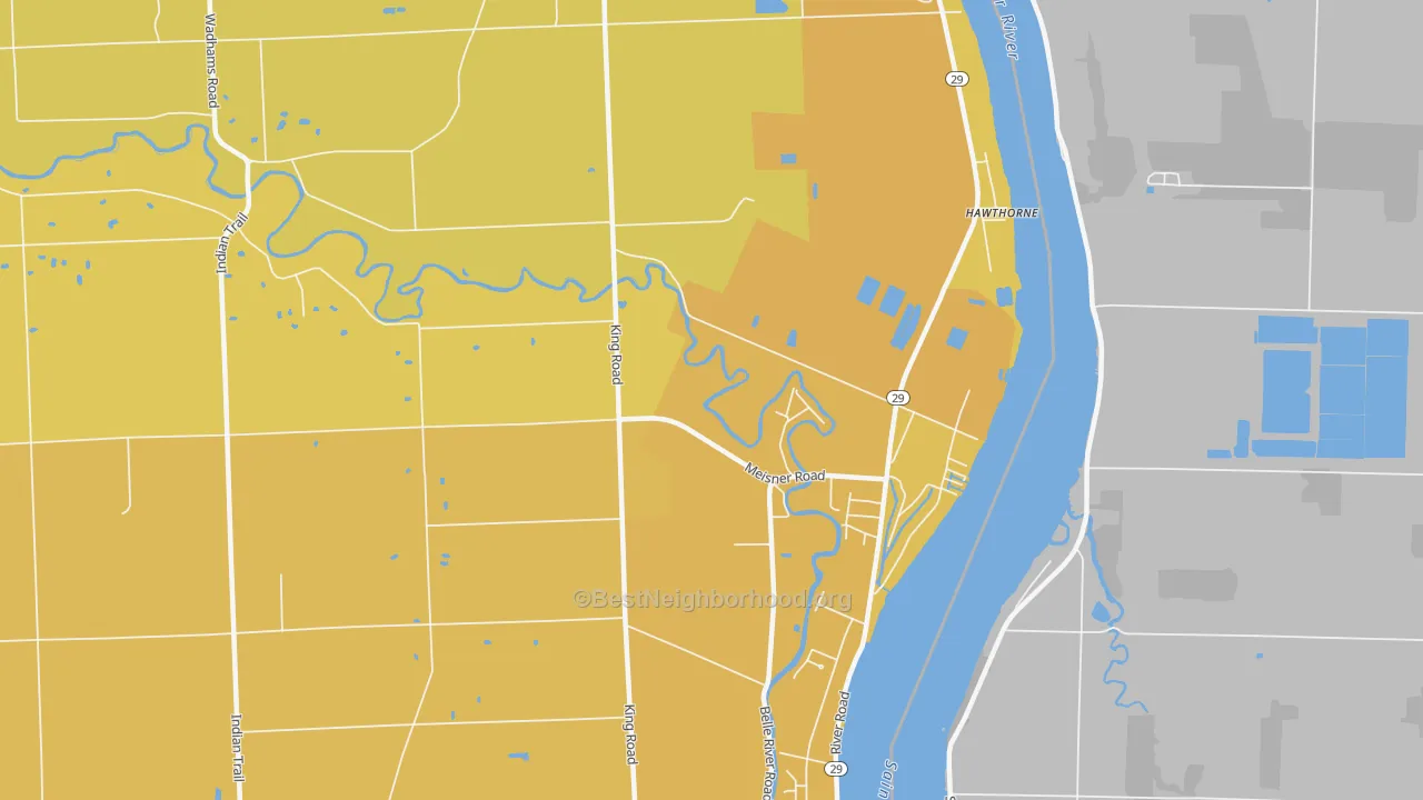 Map of the best neighborhoods in the Four Towns area, with better matches in green and worse matches in red