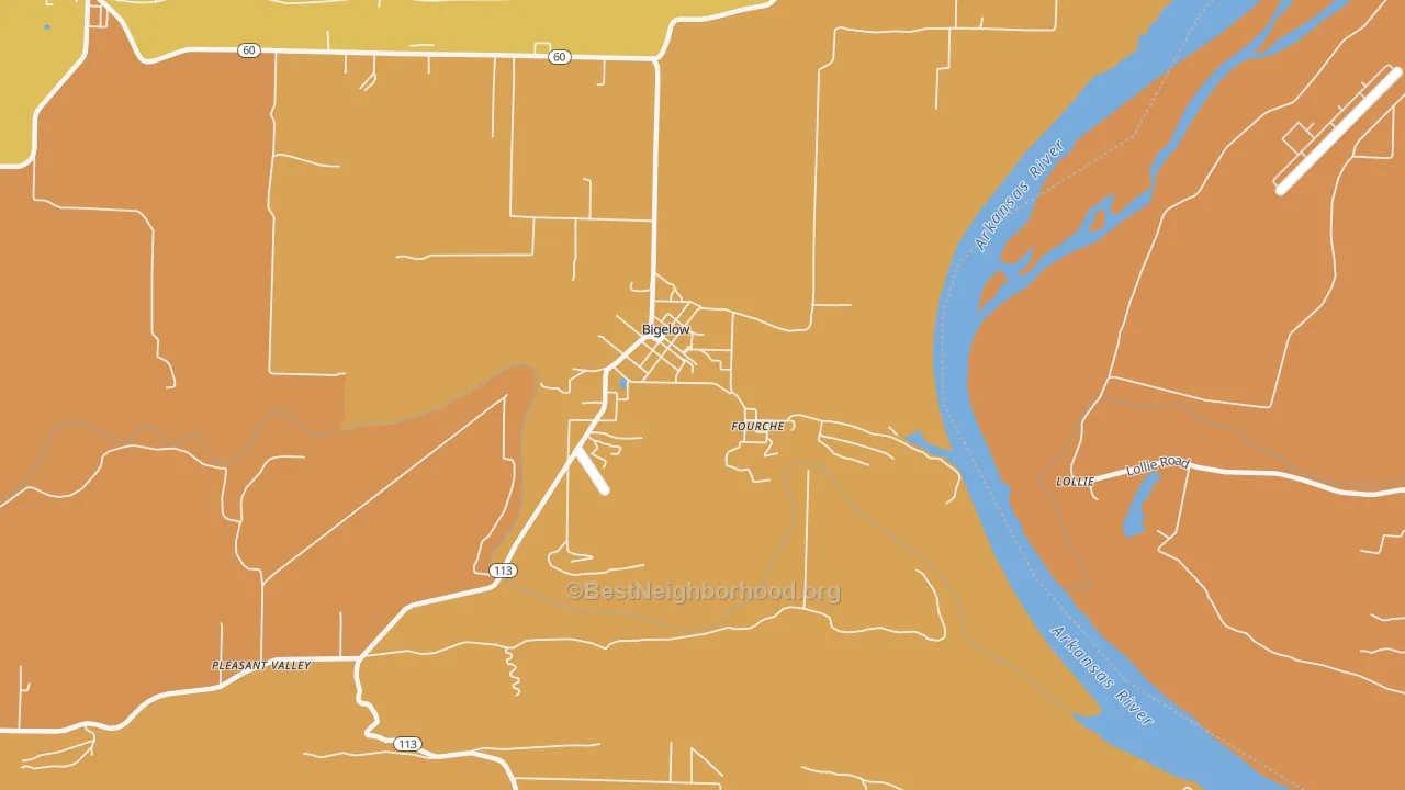Map of the best neighborhoods in the Fourche area, with better matches in green and worse matches in red