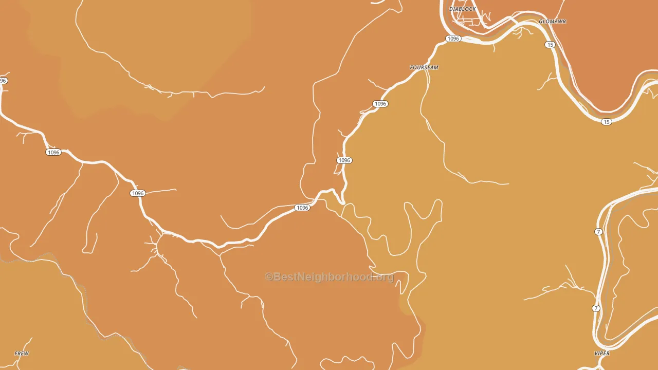 Map of the best neighborhoods in the Fourseam area, with better matches in green and worse matches in red