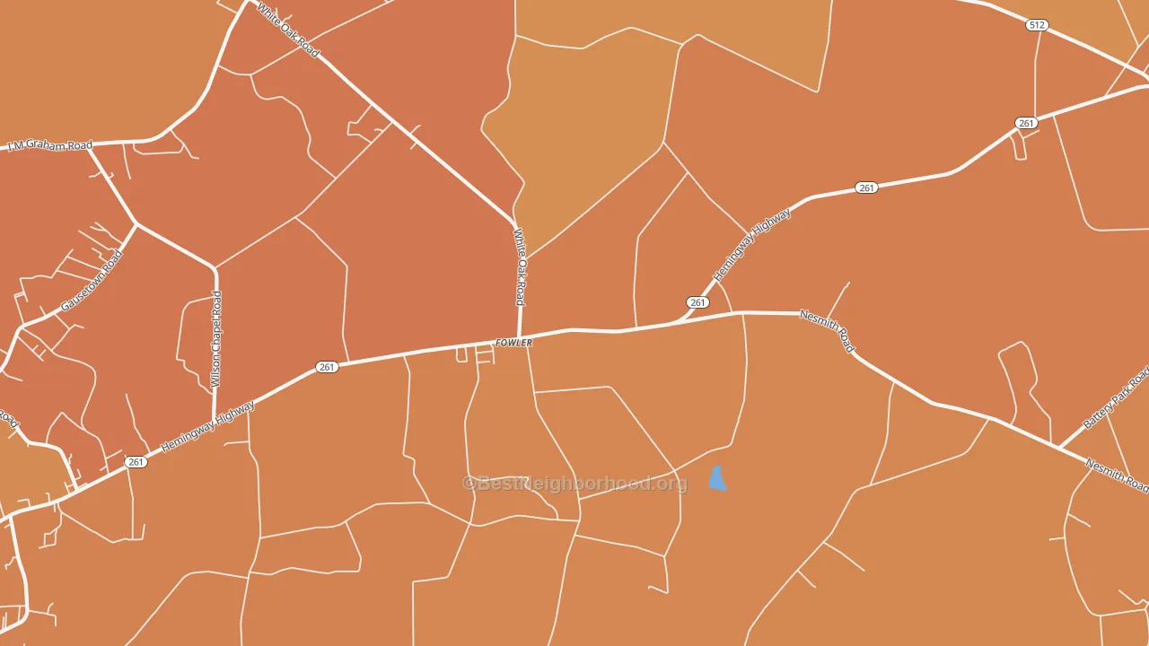 Map of the best neighborhoods in the Fowler area, with better matches in green and worse matches in red
