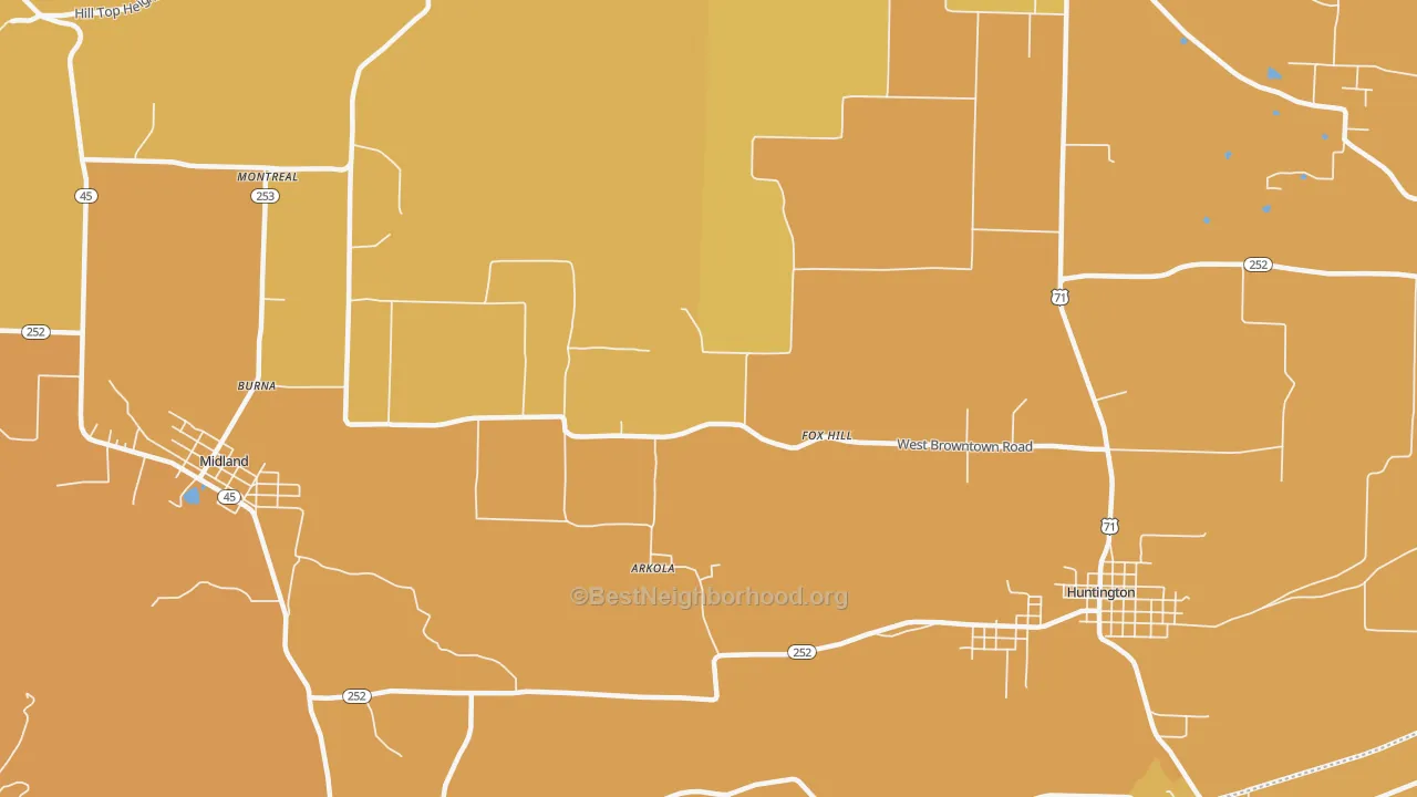 Map of the best neighborhoods in the Fox Hill area, with better matches in green and worse matches in red