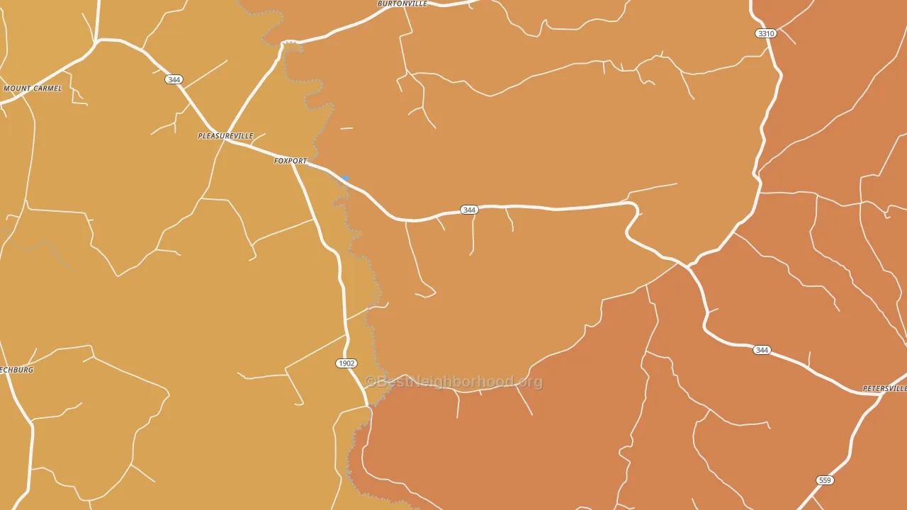 Map of the best neighborhoods in the Foxport area, with better matches in green and worse matches in red