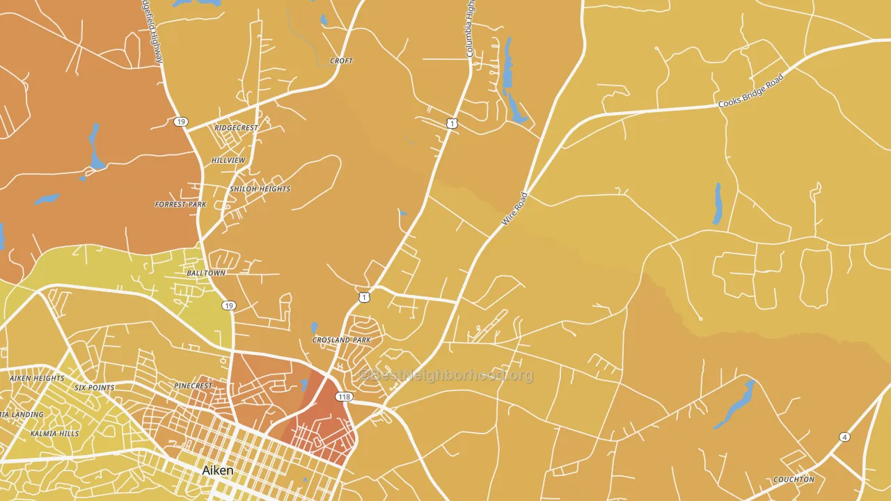 Map of the best neighborhoods in the Foxtown area, with better matches in green and worse matches in red