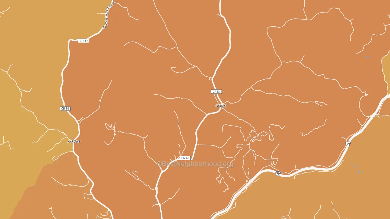 Map of the best neighborhoods in the Frame area, with better matches in green and worse matches in red