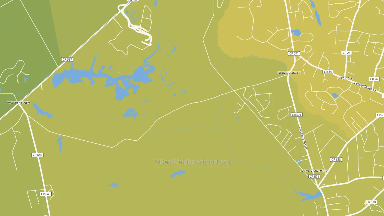 Map of the best neighborhoods in the Francis Mills area, with better matches in green and worse matches in red