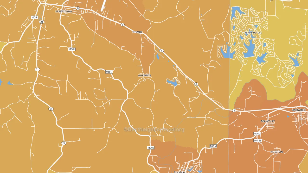 Map of the best neighborhoods in the Frankclay area, with better matches in green and worse matches in red