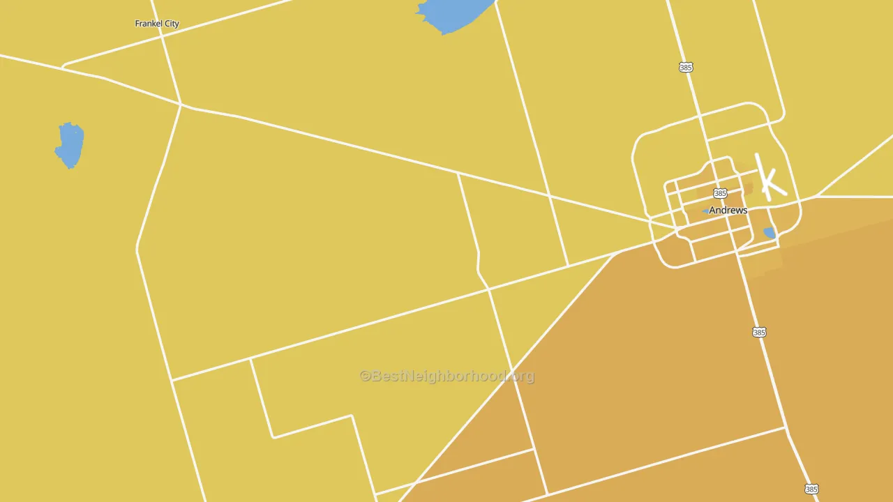 Map of the best neighborhoods in the Frankel City area, with better matches in green and worse matches in red
