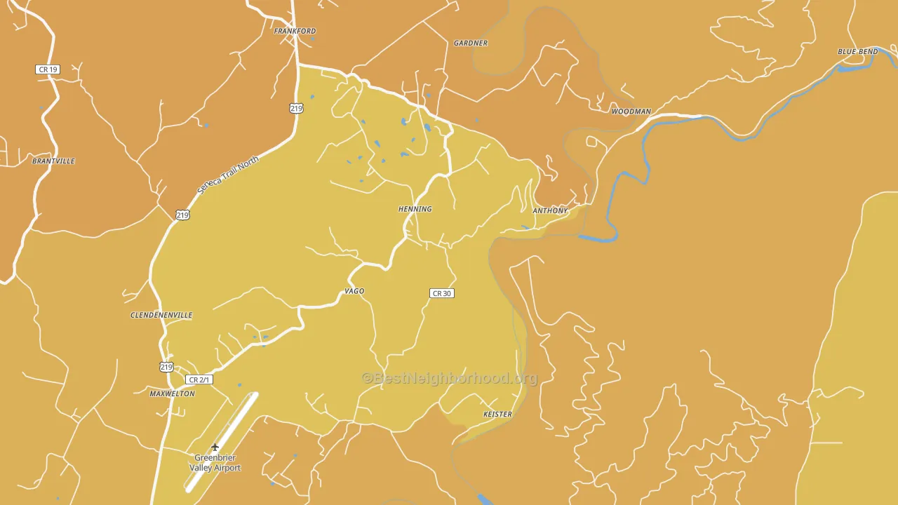 Map of the best neighborhoods in the Frankford area, with better matches in green and worse matches in red
