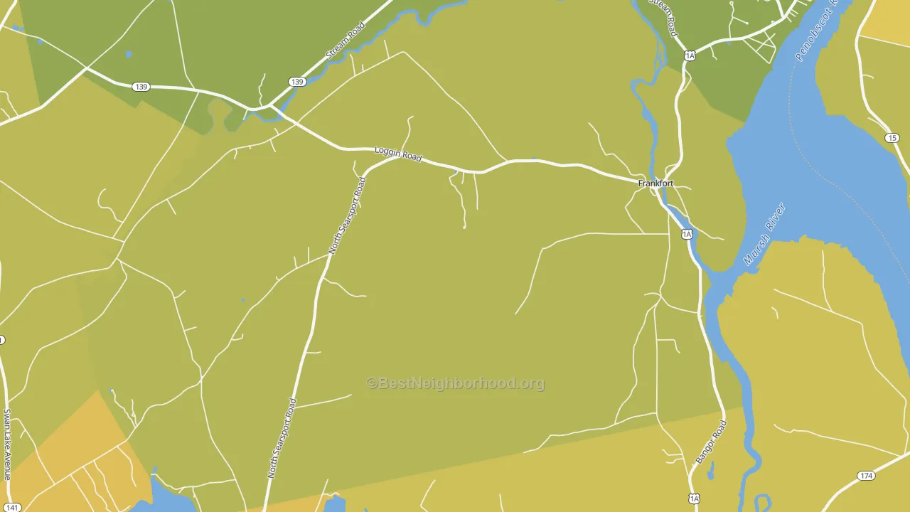 Map of the best neighborhoods in the Frankfort area, with better matches in green and worse matches in red