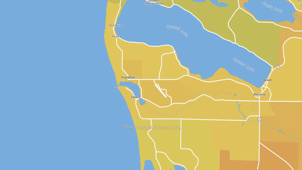 Map of the best neighborhoods in the Frankfort area, with better matches in green and worse matches in red