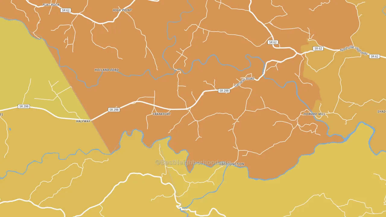 Map of the best neighborhoods in the Frankfort area, with better matches in green and worse matches in red