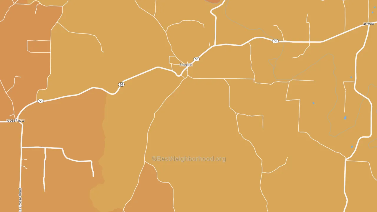 Map of the best neighborhoods in the Franklin area, with better matches in green and worse matches in red