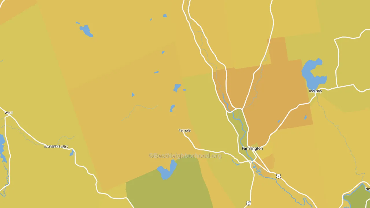 Map of the best neighborhoods in the Franklin County area, with better matches in green and worse matches in red