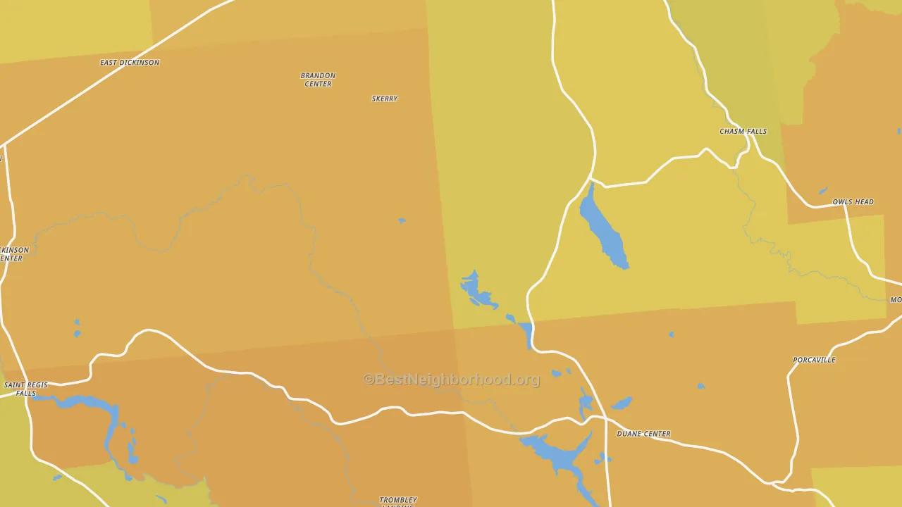 Map of the best neighborhoods in the Franklin County area, with better matches in green and worse matches in red