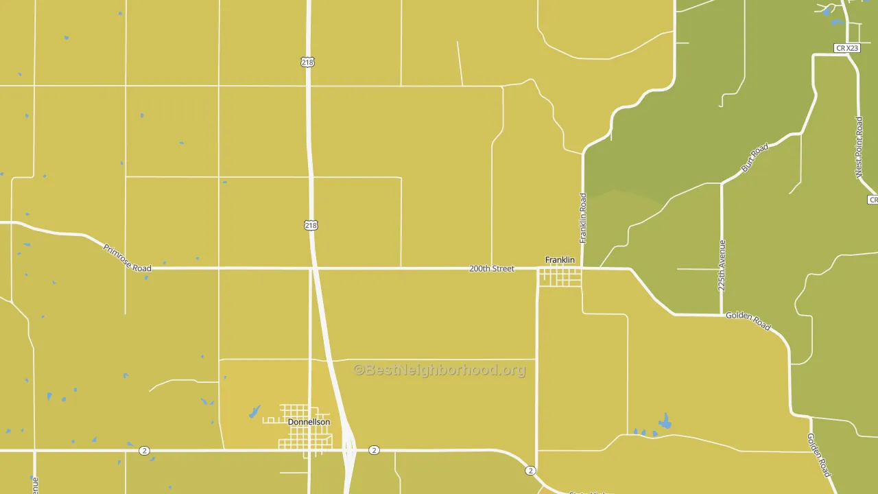 Map of the best neighborhoods in the Franklin area, with better matches in green and worse matches in red