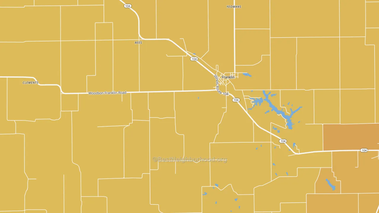 Map of the best neighborhoods in the Franklin area, with better matches in green and worse matches in red