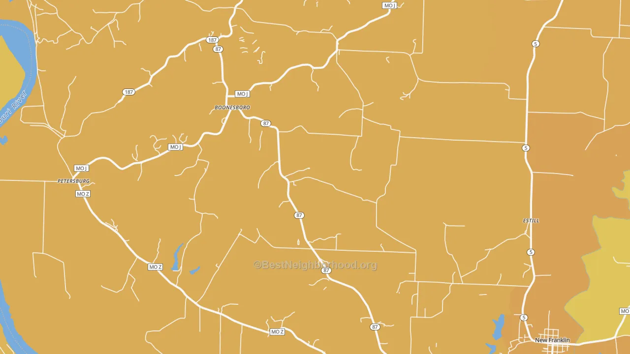 Map of the best neighborhoods in the Franklin area, with better matches in green and worse matches in red