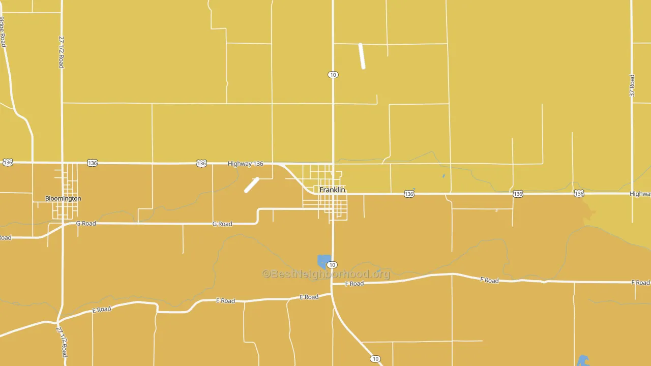 Map of the best neighborhoods in the Franklin area, with better matches in green and worse matches in red