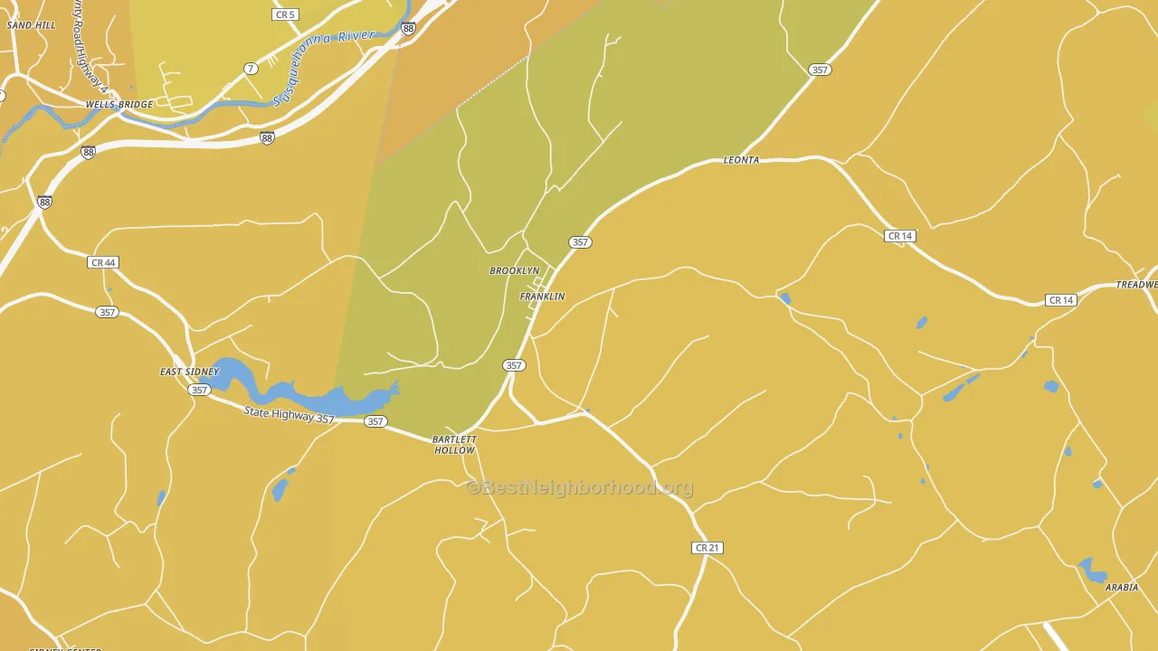 Map of the best neighborhoods in the Franklin area, with better matches in green and worse matches in red