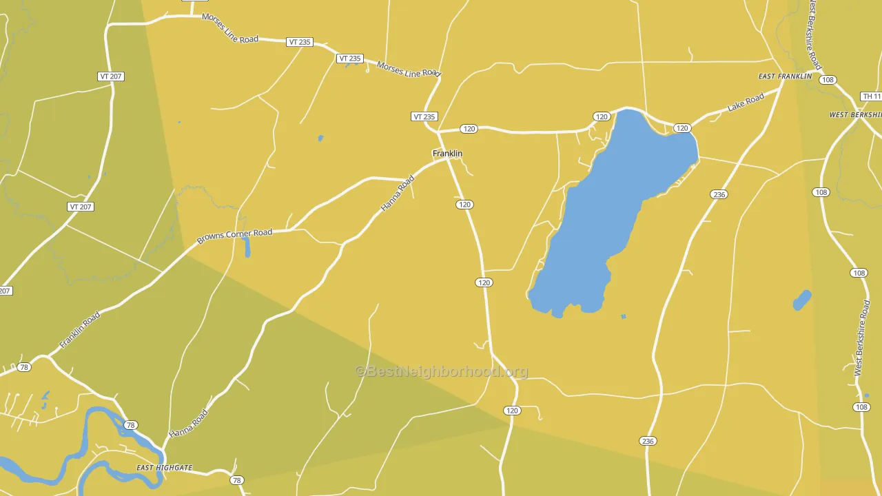 Map of the best neighborhoods in the Franklin area, with better matches in green and worse matches in red