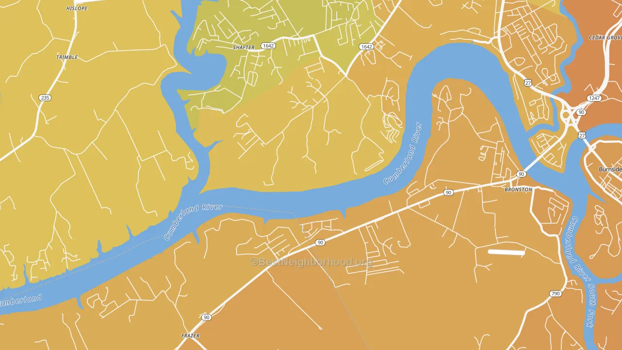 Map of the best neighborhoods in the Frazer area, with better matches in green and worse matches in red