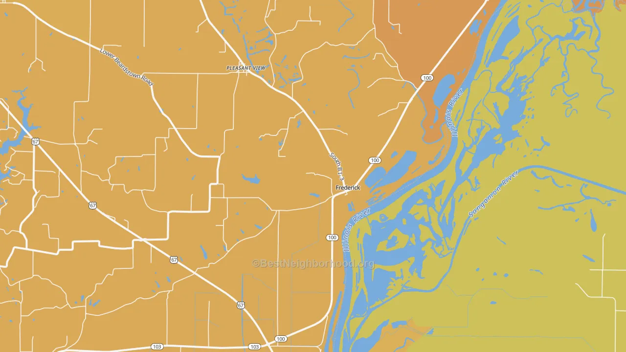 Map of the best neighborhoods in the Frederick area, with better matches in green and worse matches in red