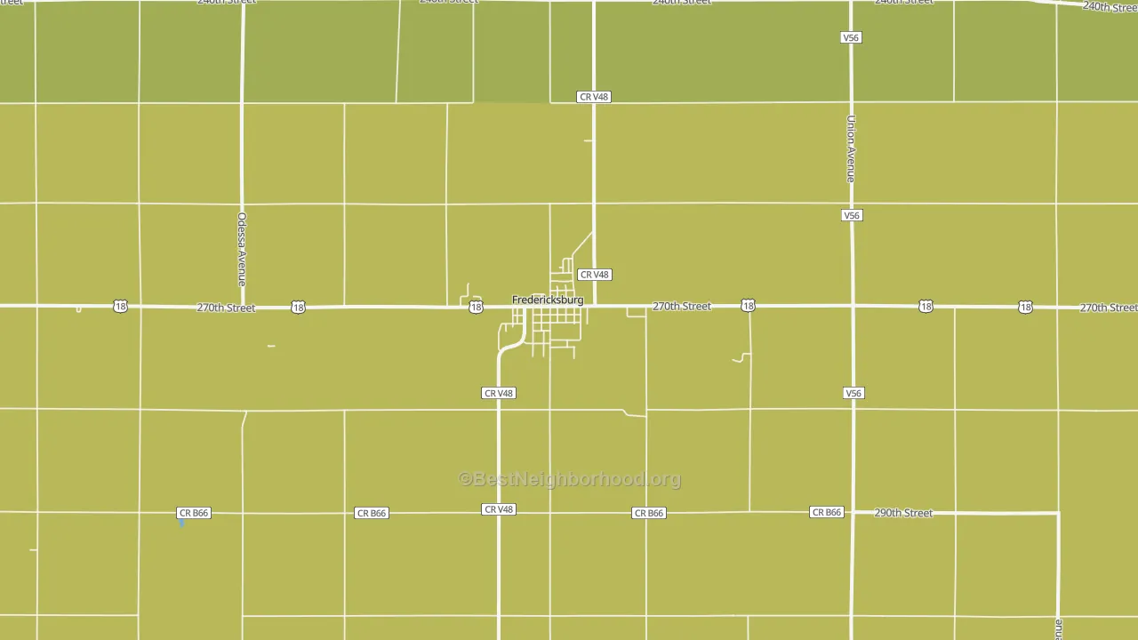 Map of the best neighborhoods in the Fredericksburg area, with better matches in green and worse matches in red