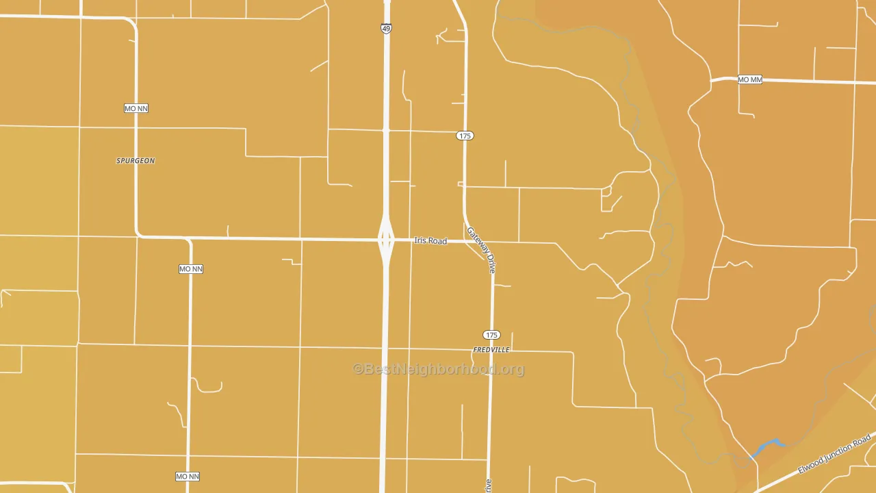 Map of the best neighborhoods in the Fredville area, with better matches in green and worse matches in red
