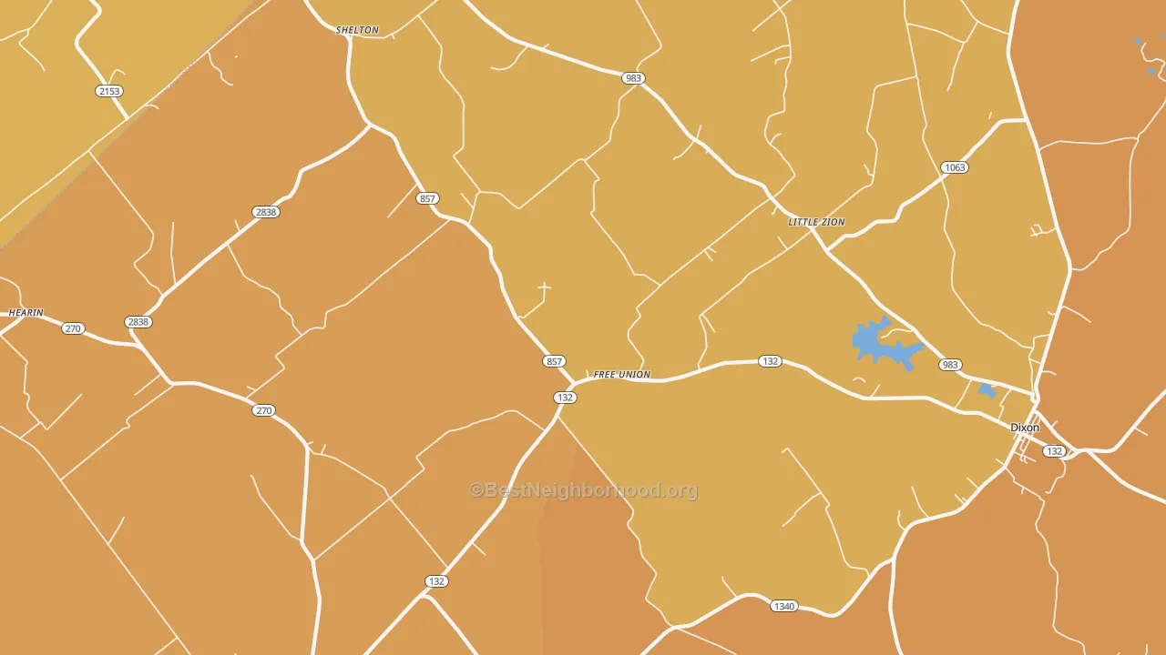 Map of the best neighborhoods in the Free Union area, with better matches in green and worse matches in red