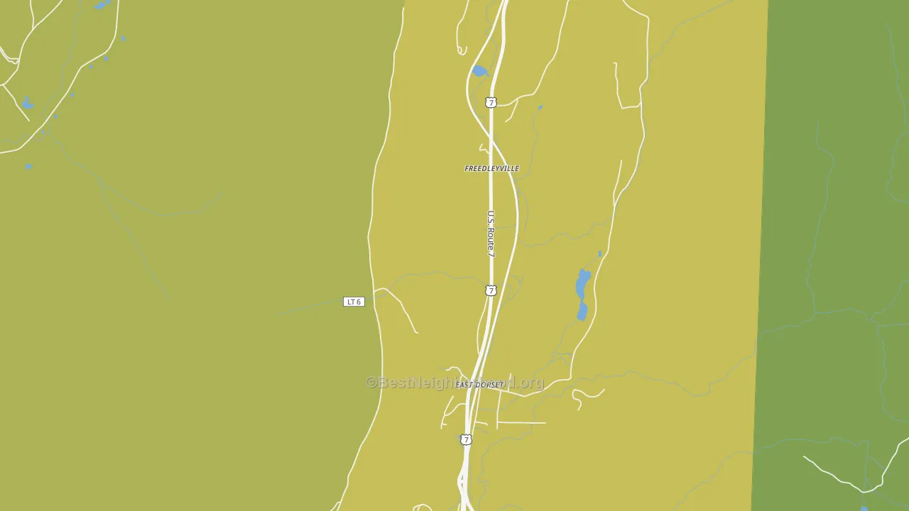 Map of the best neighborhoods in the Freedleyville area, with better matches in green and worse matches in red