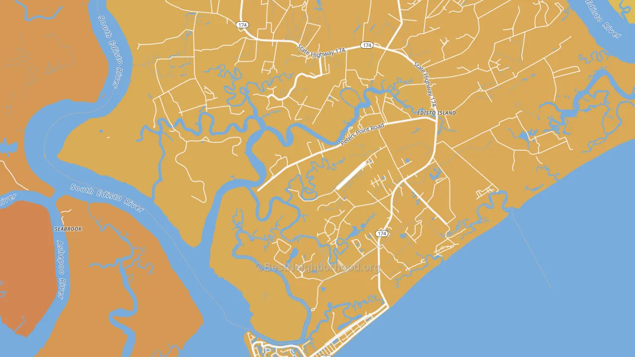 Map of the best neighborhoods in the Freedman area, with better matches in green and worse matches in red