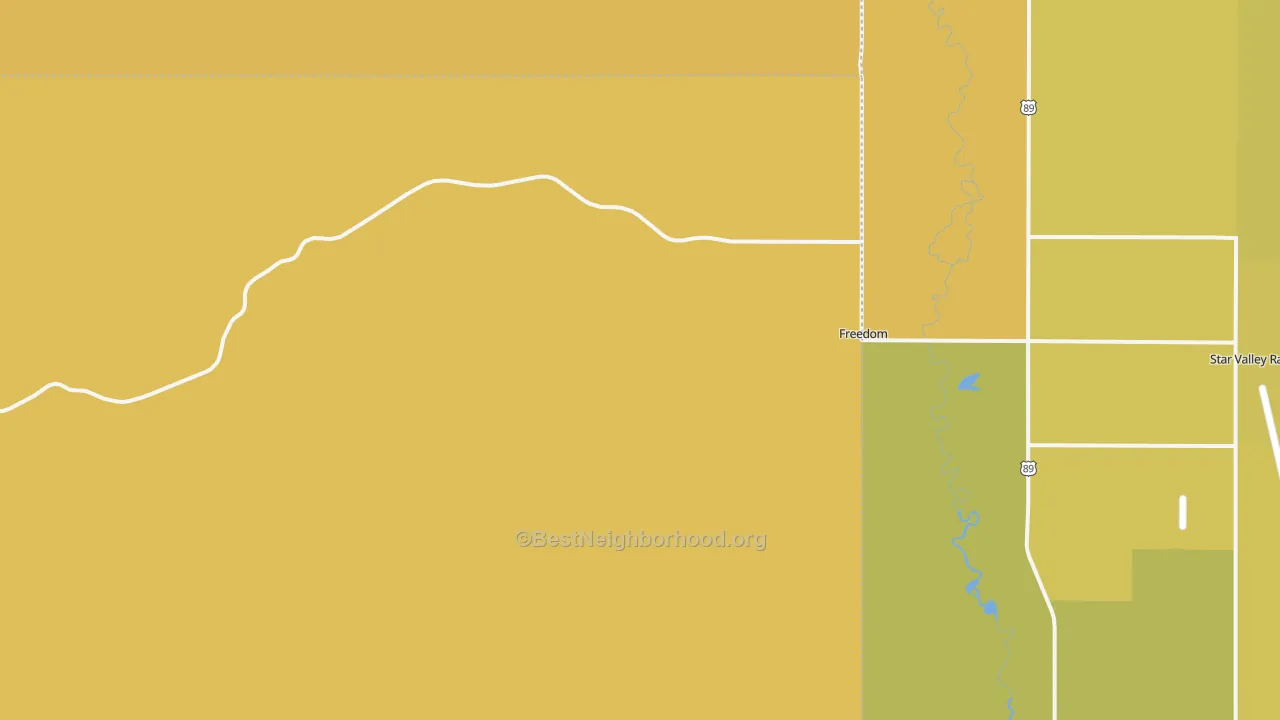 Map of the best neighborhoods in the Freedom area, with better matches in green and worse matches in red