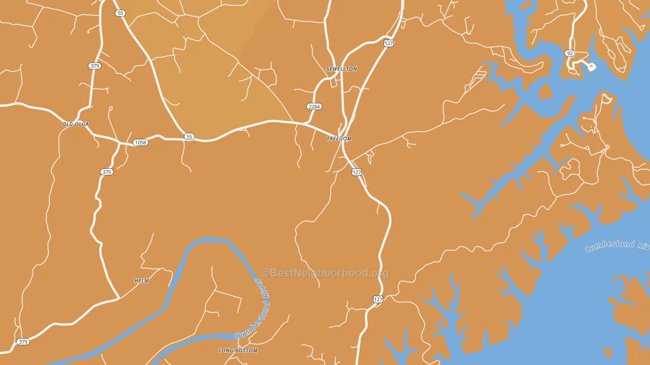 Map of the best neighborhoods in the Freedom area, with better matches in green and worse matches in red