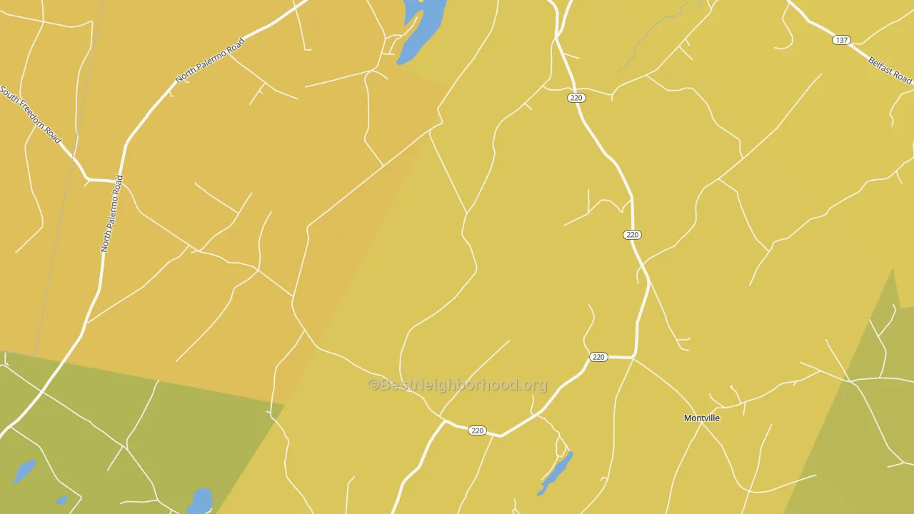 Map of the best neighborhoods in the Freedom area, with better matches in green and worse matches in red