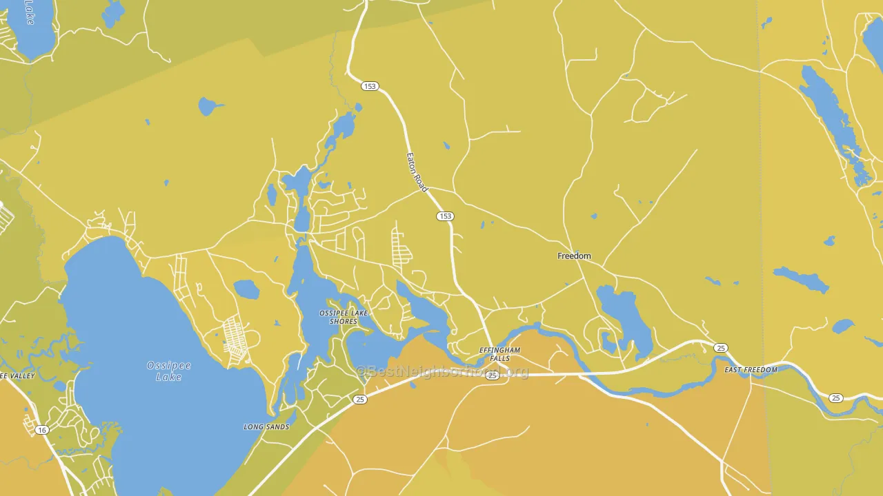 Map of the best neighborhoods in the Freedom area, with better matches in green and worse matches in red