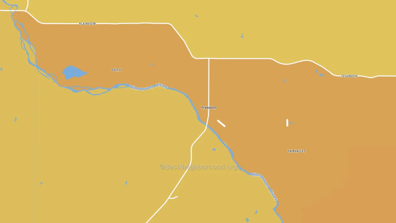 Map of the best neighborhoods in the Freedom area, with better matches in green and worse matches in red