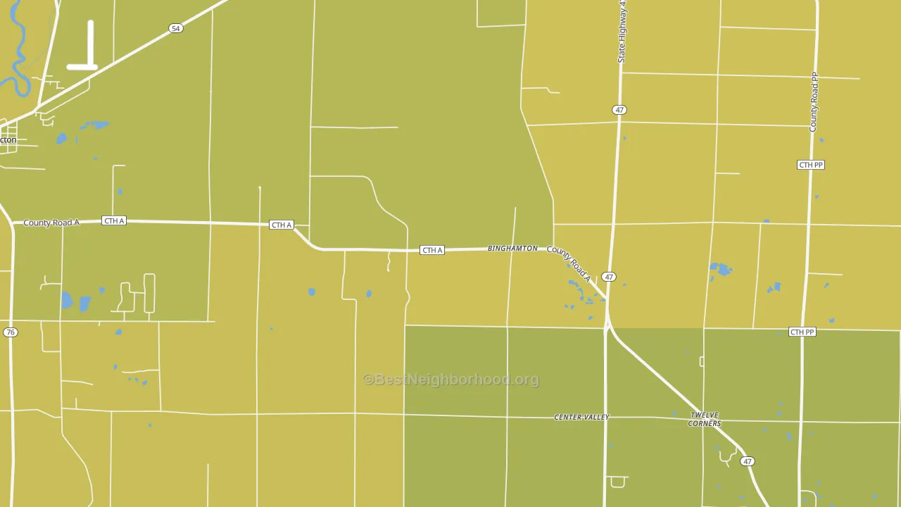 Map of the best neighborhoods in the Freedom area, with better matches in green and worse matches in red