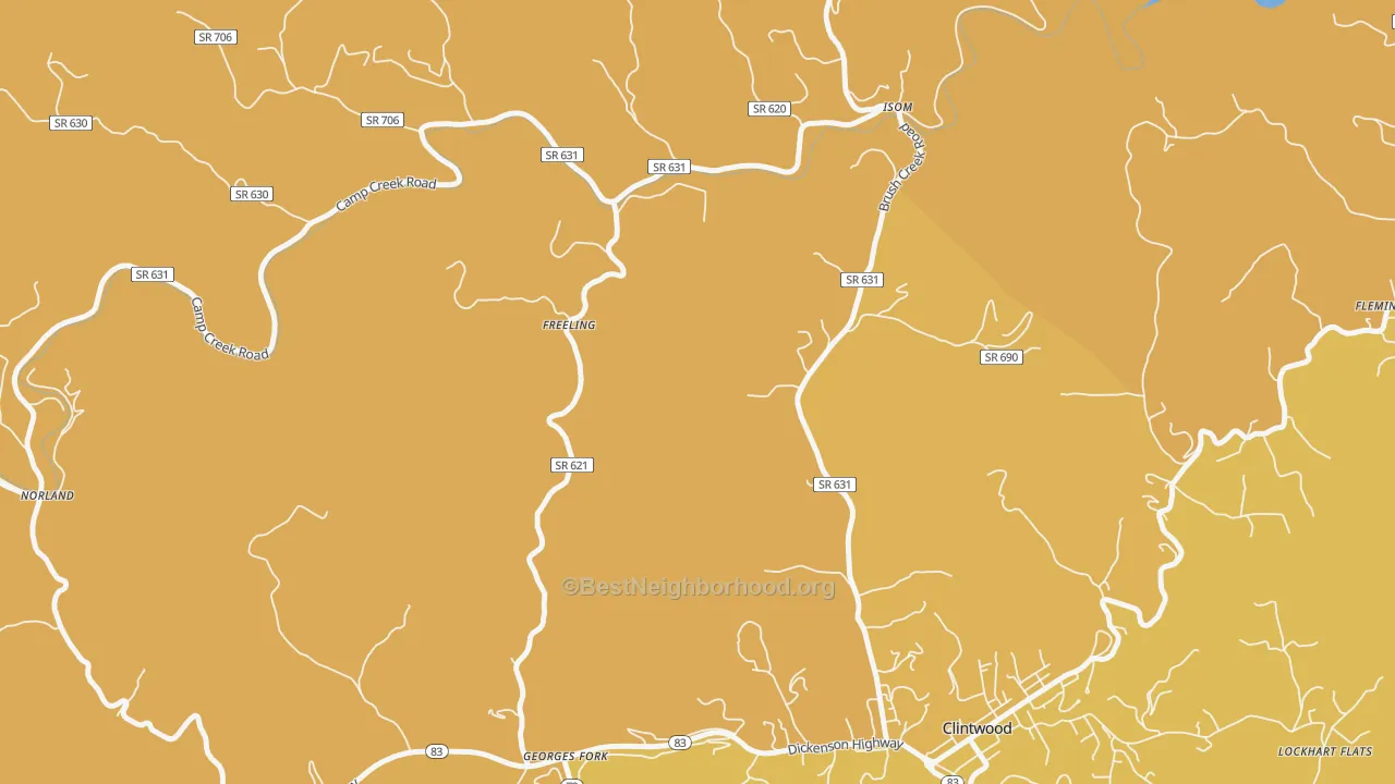 Map of the best neighborhoods in the Freeling area, with better matches in green and worse matches in red