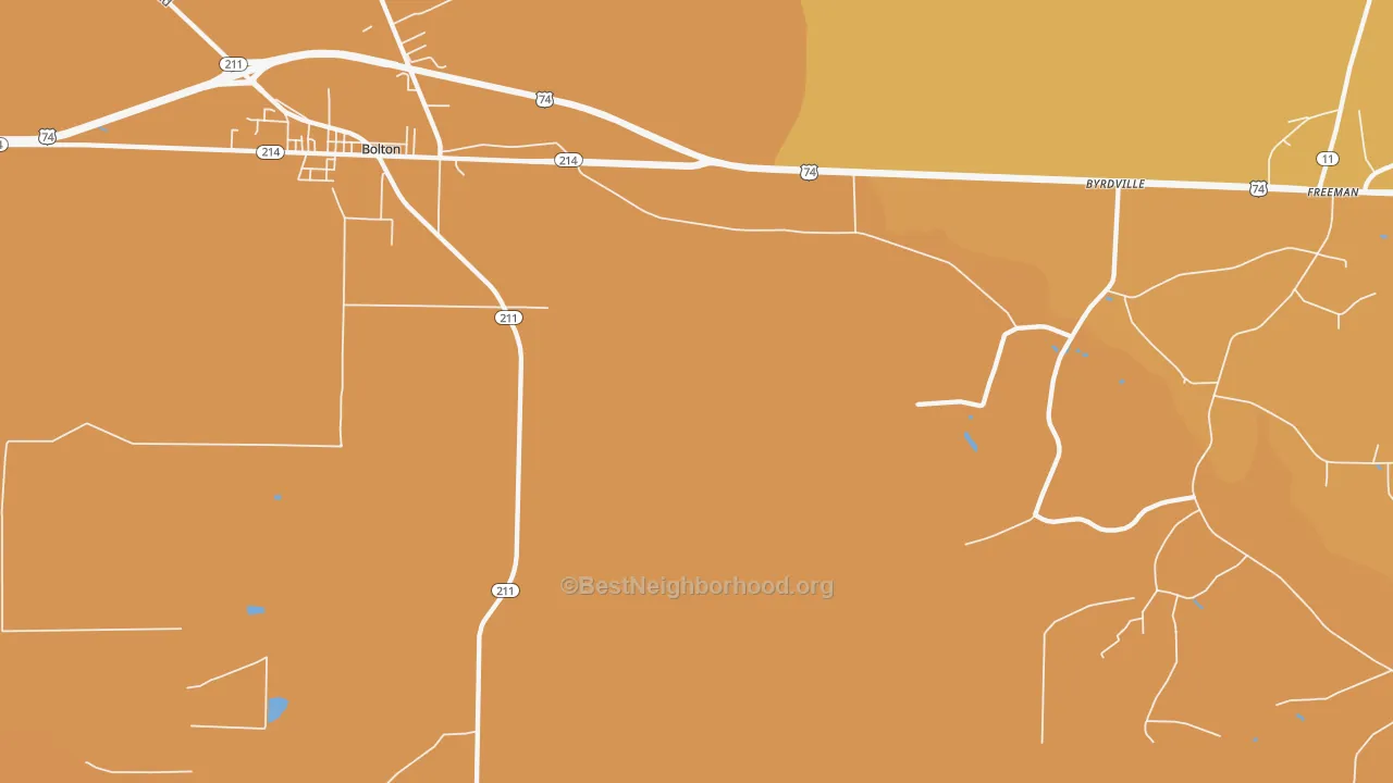 Map of the best neighborhoods in the Freeman area, with better matches in green and worse matches in red