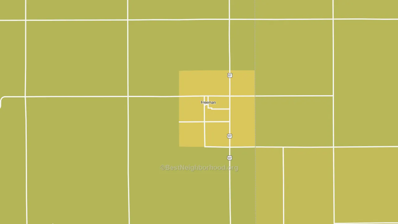 Map of the best neighborhoods in the Freeman area, with better matches in green and worse matches in red