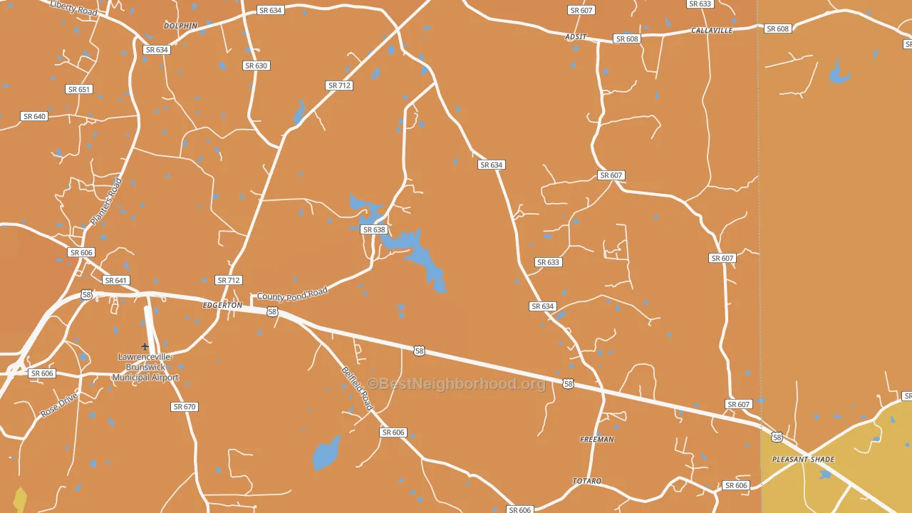 Map of the best neighborhoods in the Freeman area, with better matches in green and worse matches in red