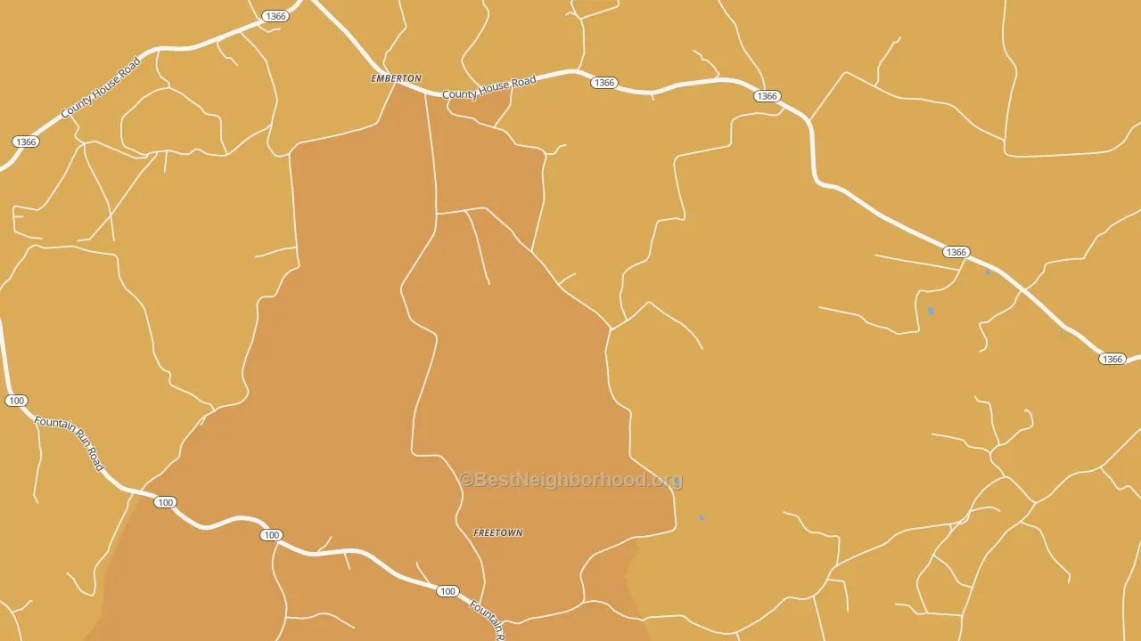 Map of the best neighborhoods in the Freetown area, with better matches in green and worse matches in red