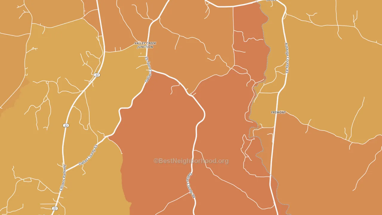 Map of the best neighborhoods in the Fremont area, with better matches in green and worse matches in red
