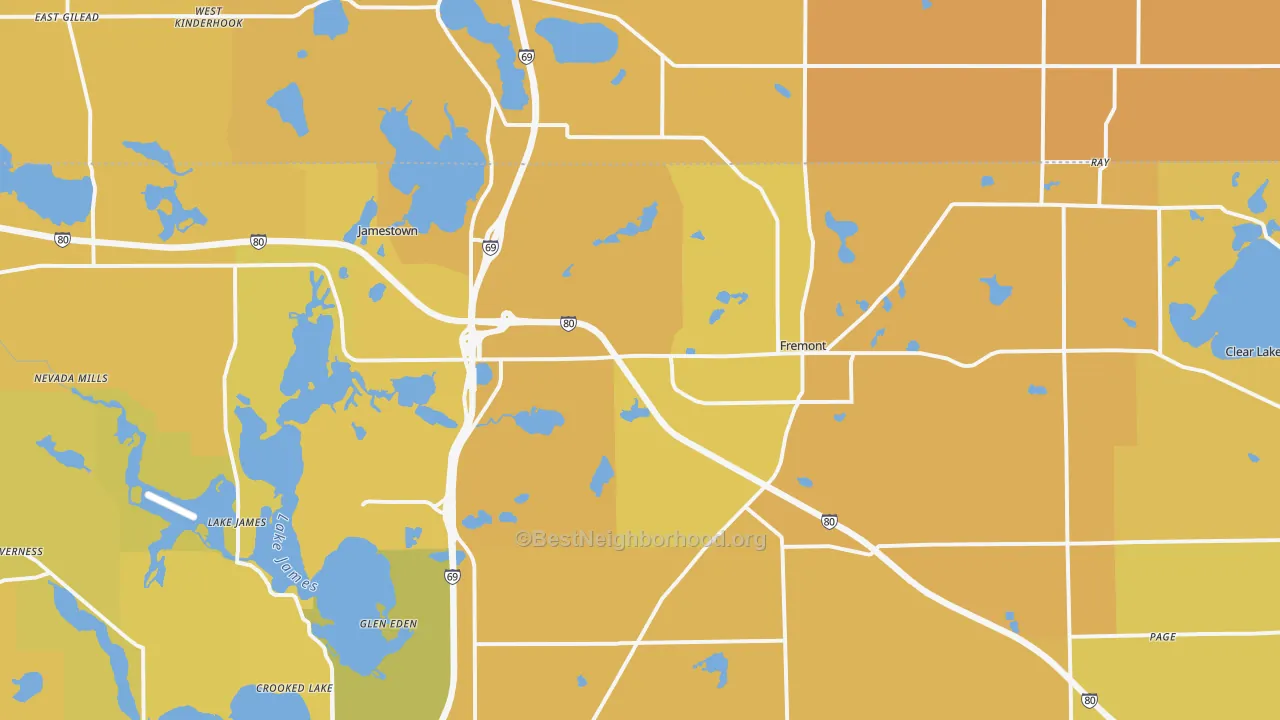 Map of the best neighborhoods in the Fremont area, with better matches in green and worse matches in red